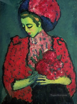 アレクセイ・フォン・ヤウレンスキー Painting - 牡丹を持つ少女 1909 アレクセイ・フォン・ヤウレンスキー